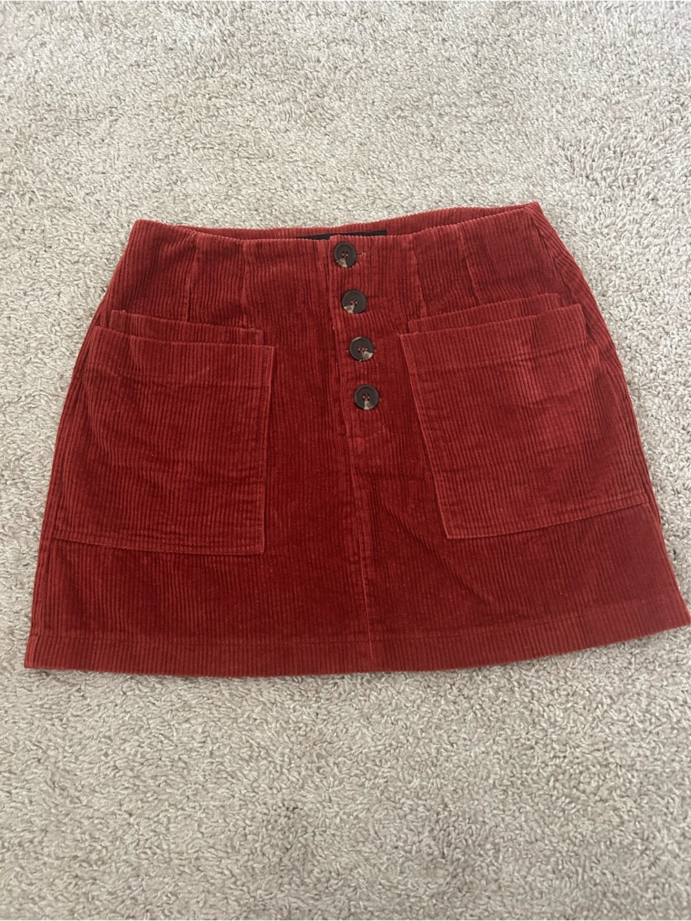 HYFVE Rust Corduroy Button-Front Mini Skirt